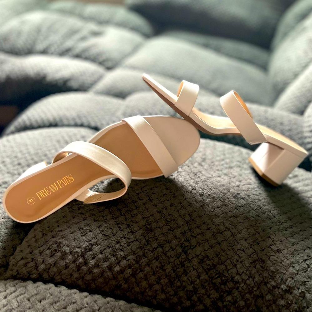 White heeled sandals